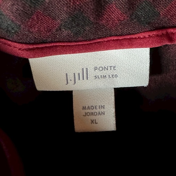 j Jill Women's XL‎ Ponte Slim Leg Pants Burgundy Houndstooth Stretch Casual - Picture 3 of 6